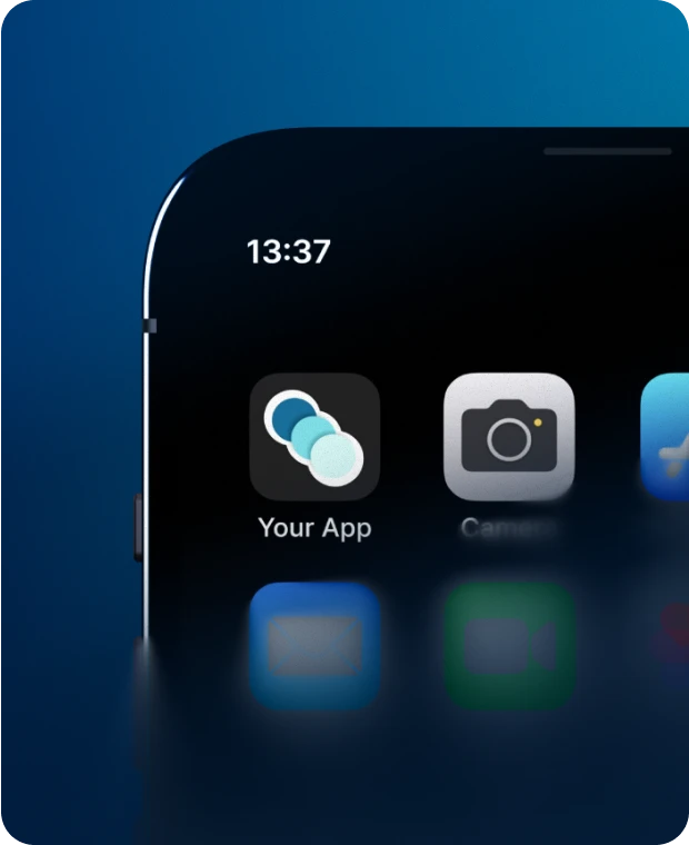 Phone close up showing "Your App" as a fictional app.